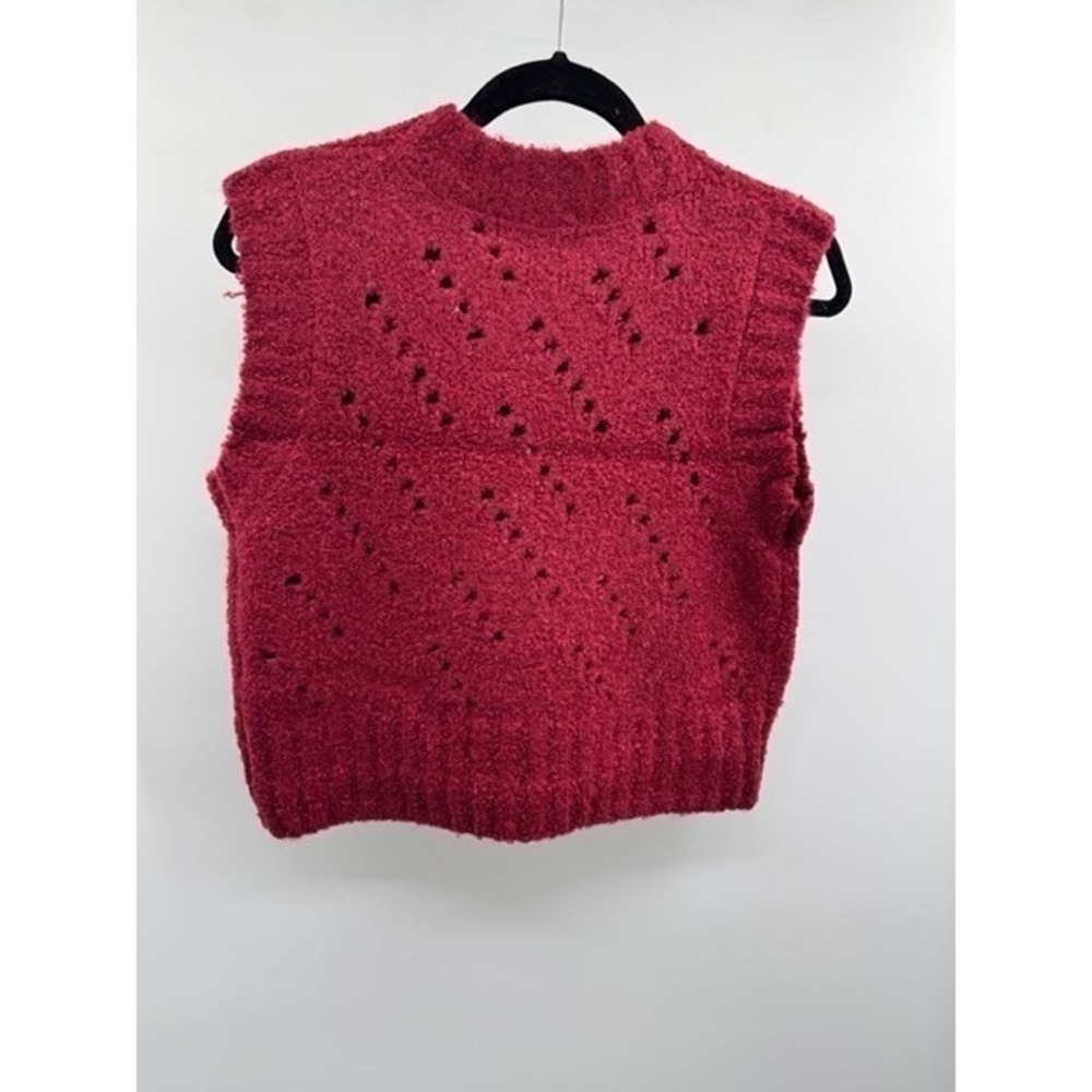 Zenana NEW Burgundy Textured Wool Eyelet Sweater Vest LARGE Pointelle Cropped - Picture 4 of 9